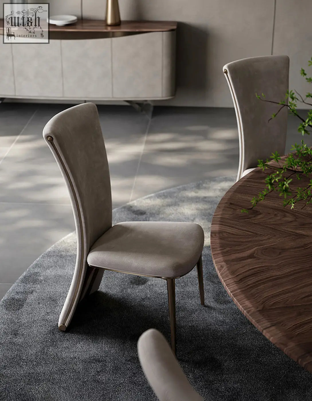 Beige albrecht high back dining chair with real leather upholstery and slender metal legs available with offer financing and low shipping cost