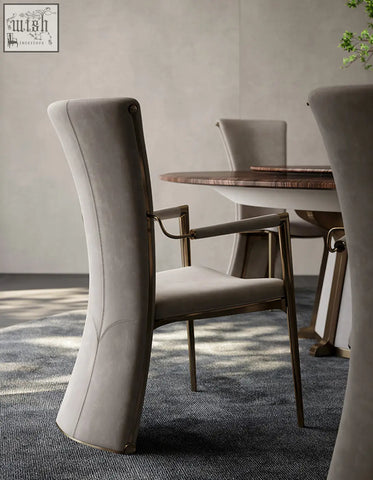 Beige albrecht high back dining chair with real leather upholstery and polished brass frame offers financing and low shipping cost