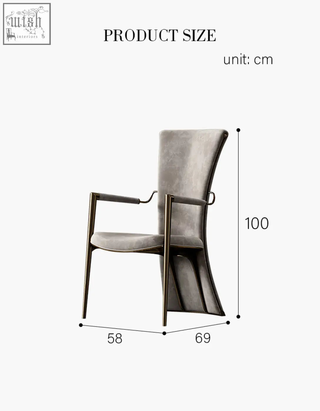 Albrecht high back dining chair with real leather upholstery in soft gray velvet and slender metallic legs offer financing available with low shipping cost