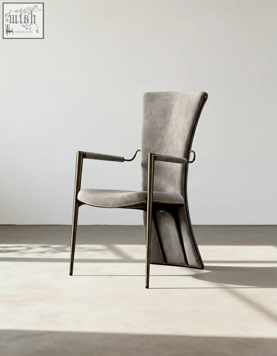 Albrecht high back dining chair in gray velvet with real leather offer financing and low shipping cost options