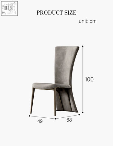 Albrecht high back dining chair in real leather with sleek gray velvet upholstery and slender metallic legs offer financing available