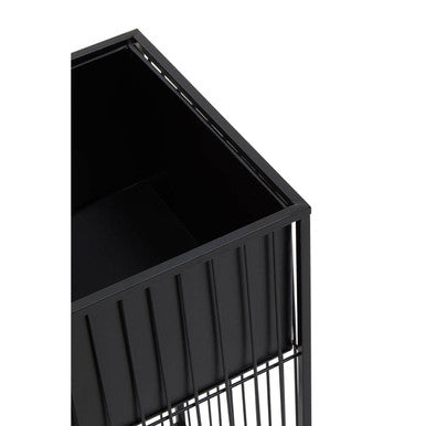 Black metal wire alden floor standing planter with vertical slats and rectangular frame for stylish plant display