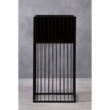 Black metal alden floor standing planter with vertical slats and rectangular frame for stylish indoor use