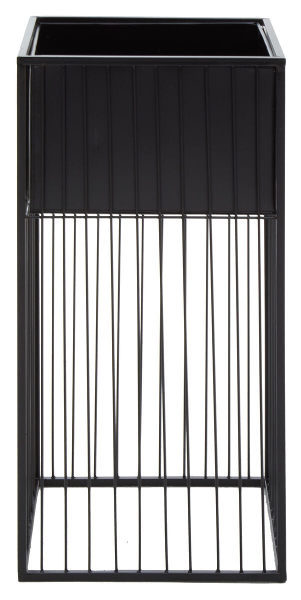 Black metal alden floor standing planter with vertical slats and a rectangular top for stylish indoor plants