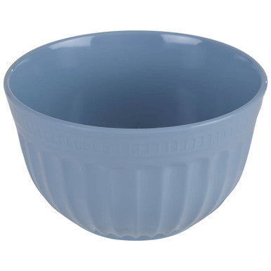 Alden melamine extra large blue ribbed ceramic mixing bowl with a smooth glossy finish for kitchen use