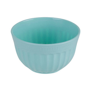 A matte mint green alden melamine extra large green mixing bowl with vertical ridges for easy grip