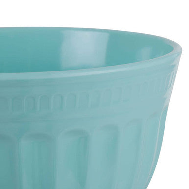 Alden melamine large green mixing bowl with teal ceramic finish vertical ridges and smooth glossy surface