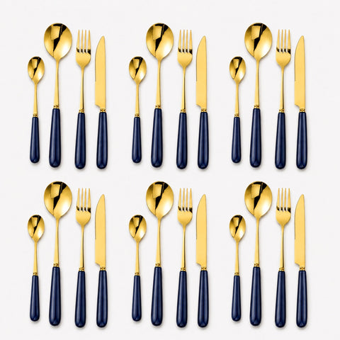 Aldermere 24-Piece Gold Cutlery Set – Midnight Navy