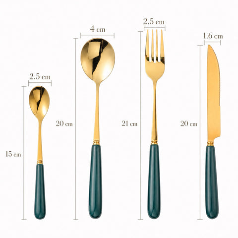Aldermere 16-Piece Gold Cutlery Set – Forest Green