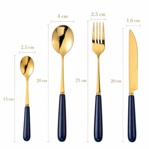 Aldermere 16-Piece Gold Cutlery Set – Midnight Navy