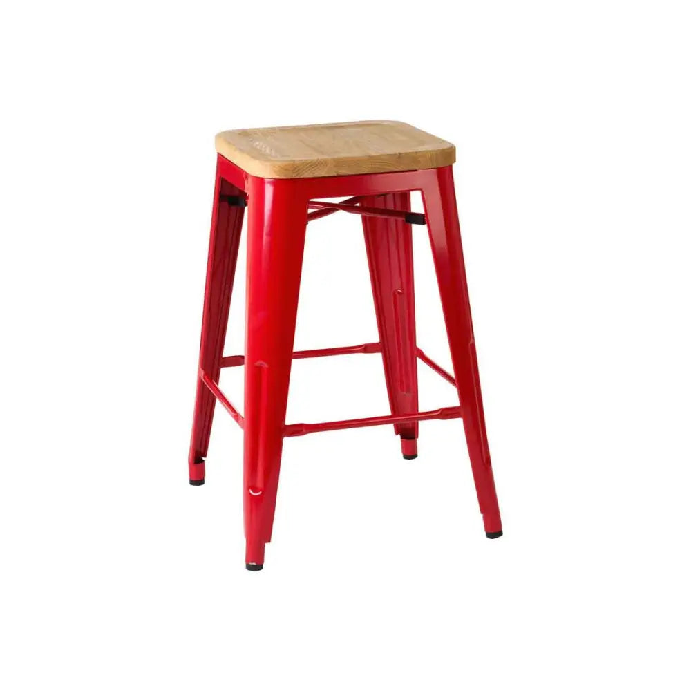 Aldgate Red Bar Stool in Powder Coated Metal and Wood