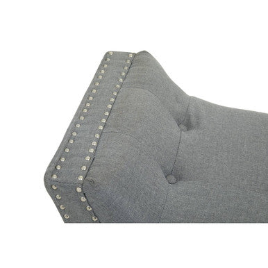 Alea grey fabric bench with gray tufted fabric headboard and silver nailhead trim for stylish seating