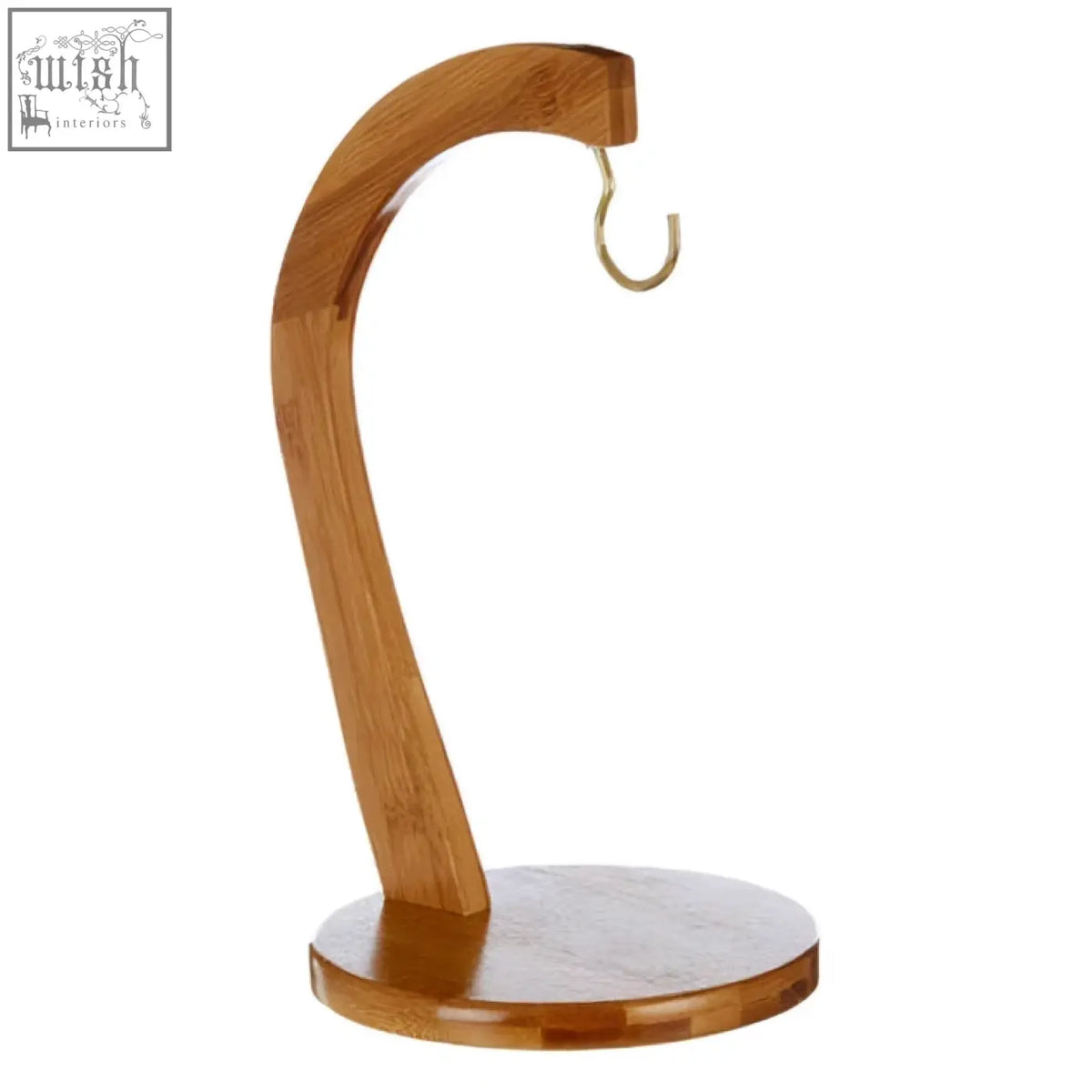 Aleki bamboo banana hanger with a smooth light brown bamboo hook stand and a sturdy circular base for hanging bananas