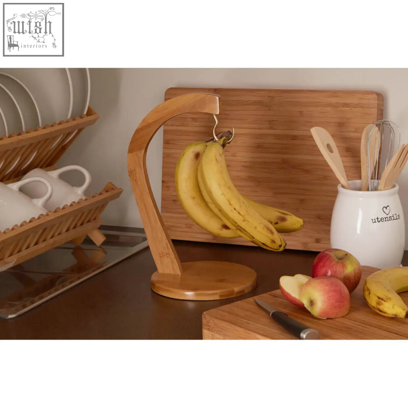 Aleiki bamboo banana hanger made of sleek curved natural wood bamboo banana hanger for fruit storage