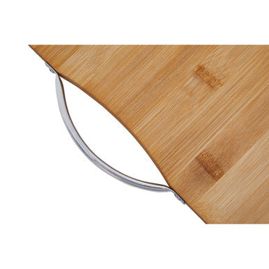 Aleki extra large bamboo cutting board light brown with a sleek curved silver aluminium handle for chopping