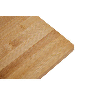 Aleki large bamboo cutting board with aluminium handle and light brown natural wood grain finish for chopping