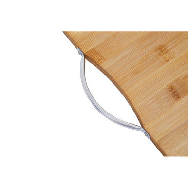 Aleki large bamboo cutting board with natural bamboo surface and sleek silver aluminium handle for easy grip