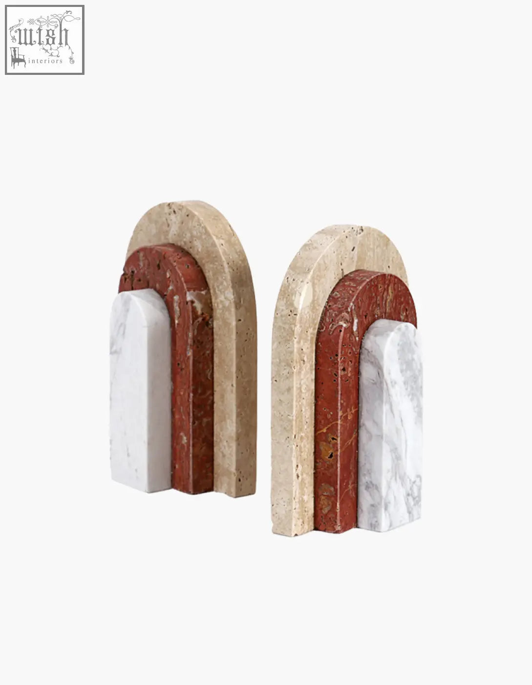 Alexis stone bookends beige red and white marble with layered arch design stylish stone bookends for shelves