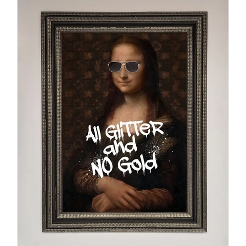 All Glitter No Gold Mona Lisa Framed Print - A3 (29.7 x 42 cm) / Ornate Silver Black - Framed Print