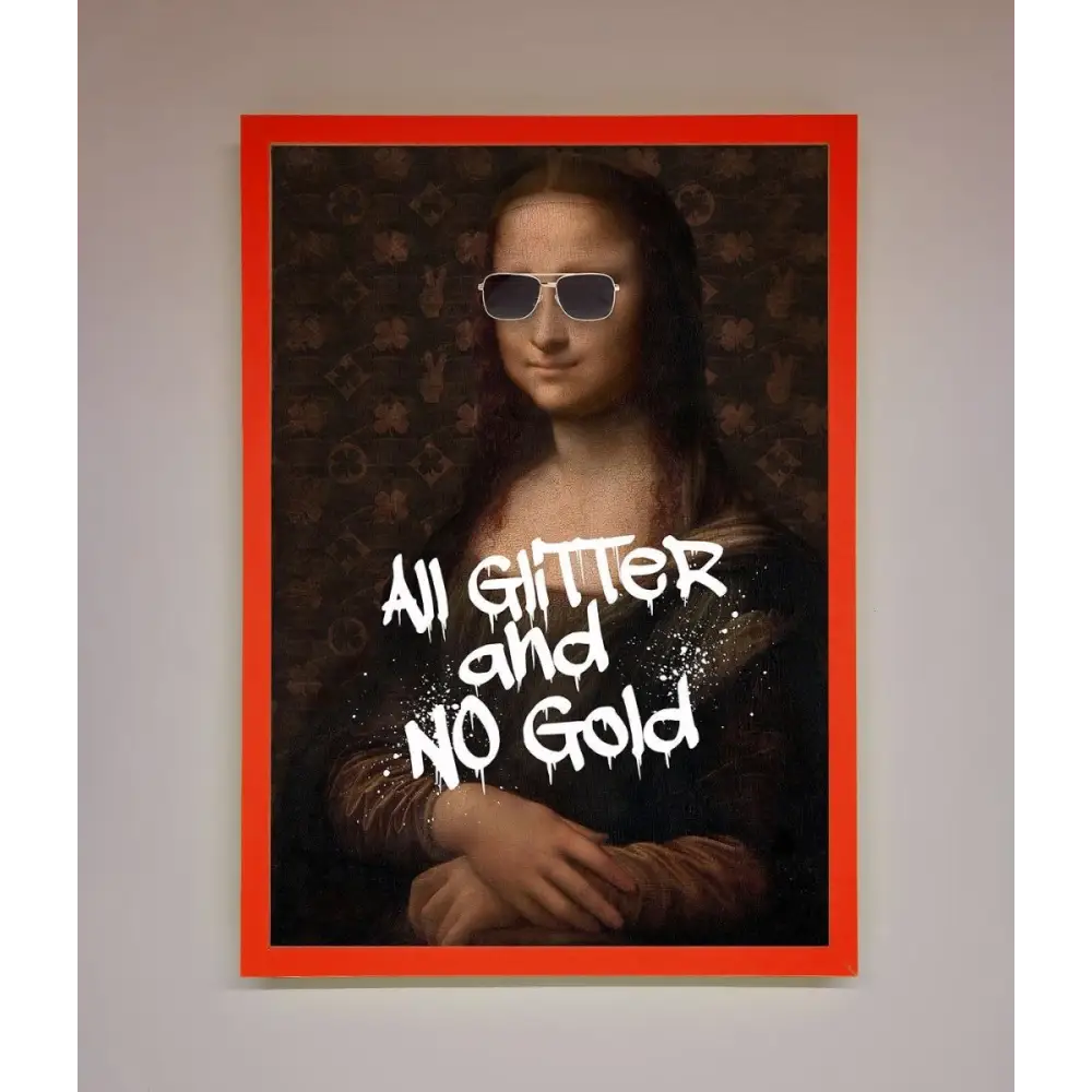 All Glitter No Gold Mona Lisa Framed Print - B0 (100 x 141 cm) / Neon Red - Framed Print