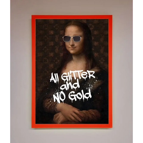 All Glitter No Gold Mona Lisa Framed Print - B0 (100 x 141 cm) / Neon Red - Framed Print