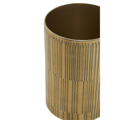 Allegra 300ml gold finish aluminium tumbler with gold-toned cylindrical wastebasket design and vertical ribbed texture