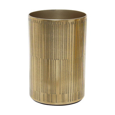 Brass cylindrical wastebasket with vertical ribbed texture in gold finish matches allegra 300ml gold tumbler