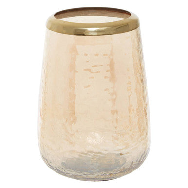 Allegra bathroom glass tumbler in peach translucent glass with hammered texture and polished gold rim for bathroom use