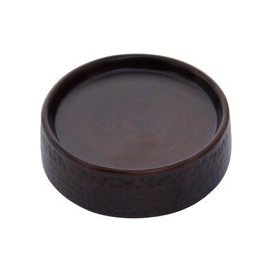 Allegra bronze finish soap dish in dark brown ceramic with a circular shape and textured rim for stylish use