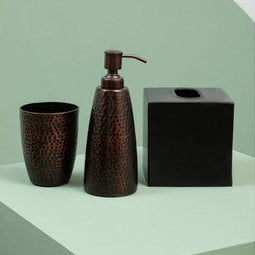 Dark bronze textured bathroom set with allegra bronze finish tumbler cup soap dispenser and tissue box
