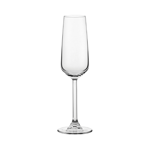 Allegra champagne flute set of 6 clear crystal with slender stem and elegant tapered bowl 200ml capacity