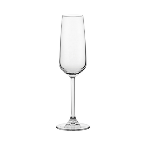 Allegra champagne flute set of 6 clear crystal with slender stem and elegant tapered bowl 200ml capacity