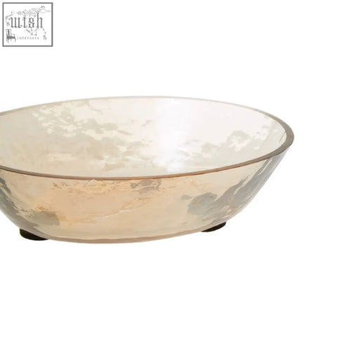 Clear allegra glass soap dish with subtle hammered texture and faint floral etching in a clear glass bowl design