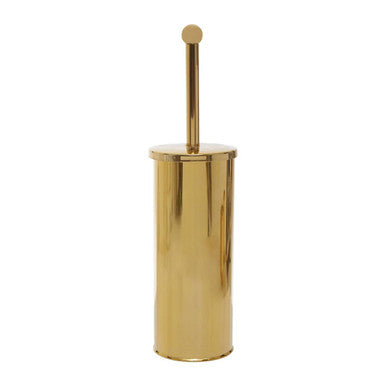 Allegra stainless steel toilet brush with gold finish cylindrical holder and matching handle for stylish bathroom use