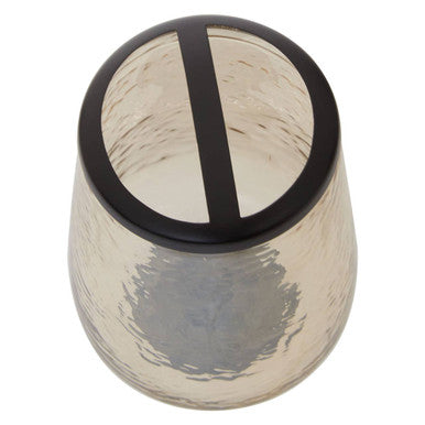 Allegra textured glass toothbrush holder in silver hammered glass with black rim and central divider for bathroom use