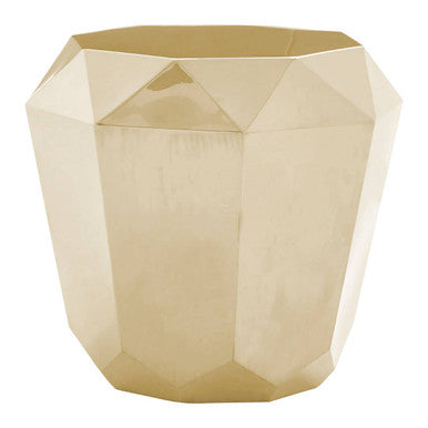 Modern gold diamond geometric planter in champagne gold with faceted angles for stylish plant display