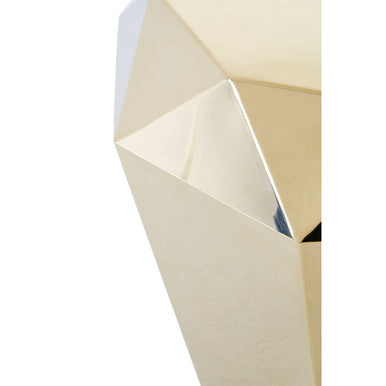 Champagne gold diamond cut end table with faceted angular gold diamond design and geometric shape side table