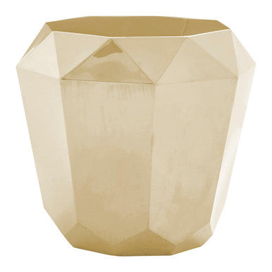 Allure champagne gold diamond cut end table featuring a gold diamond faceted geometric planter with a modern design