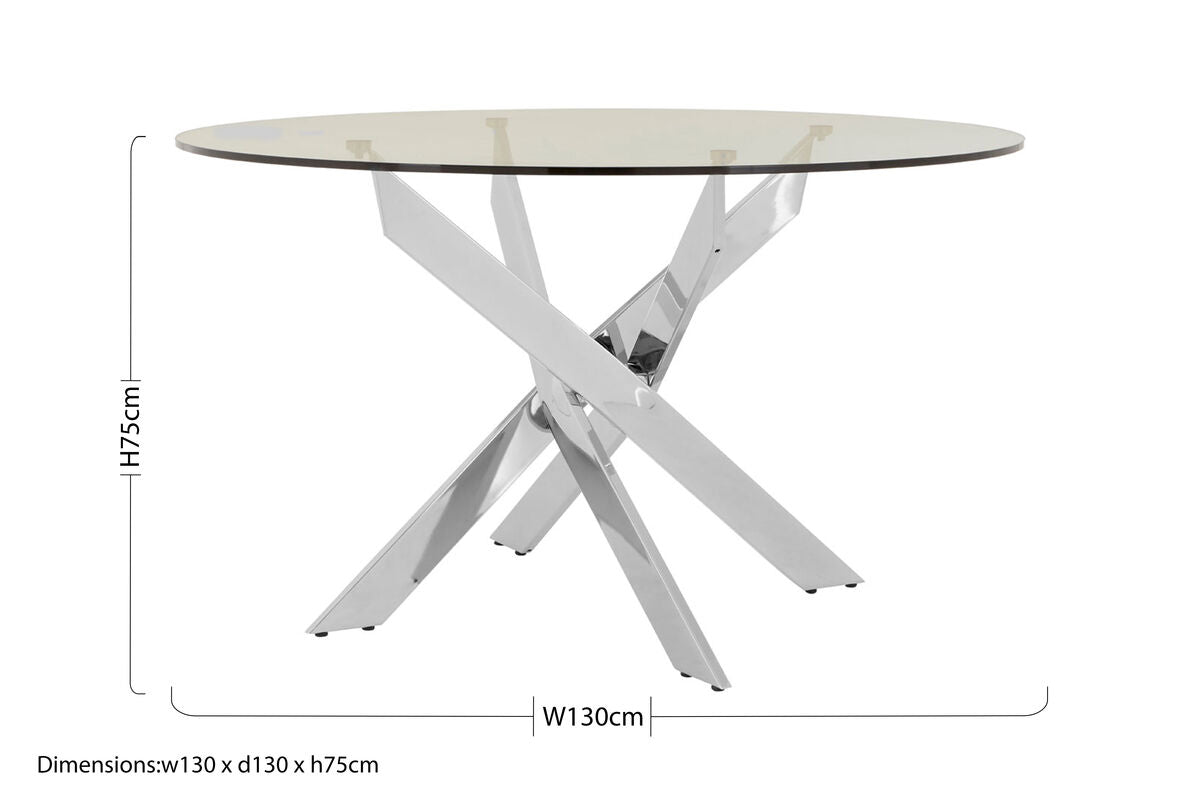 Modern allure round dining table with chrome intersected legs and clear glass top perfect dining table centerpiece