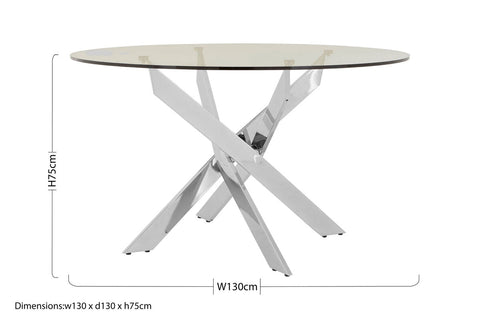 Modern allure round dining table with chrome intersected legs and clear glass top perfect dining table centerpiece