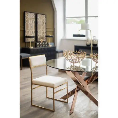 Allure Round Dining Table with Intersected Rose Gold Legs