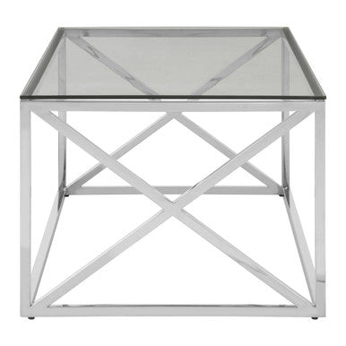 Silver cross allure silver cross coffee table with metallic square frame and clear glass top for modern living rooms