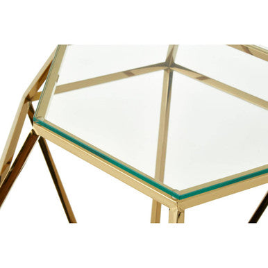 Allure small gold finish diamond end table with gold finish brass frame and clear glass top coffee table