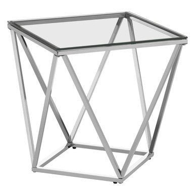 Silver Allure small inverted prism end table with clear glass top and chrome metal frame perfect prism end table