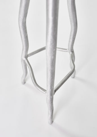 Silver metallic aluminium bar stool with sculpted organic leg design perfect for stylish seating