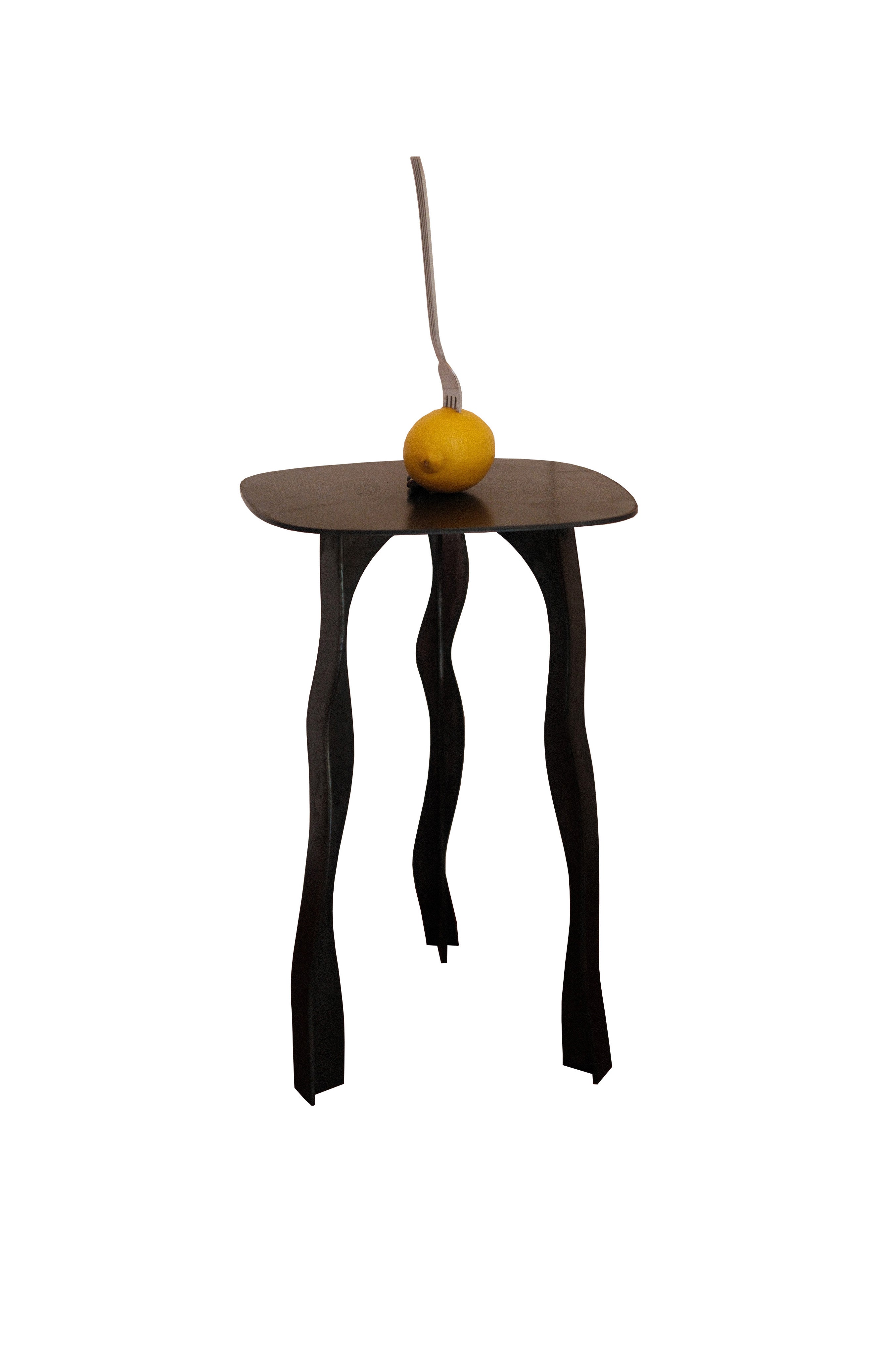 Dark wood aluminium side table 02 black with sculpted wavy legs and smooth rounded top for stylish decor