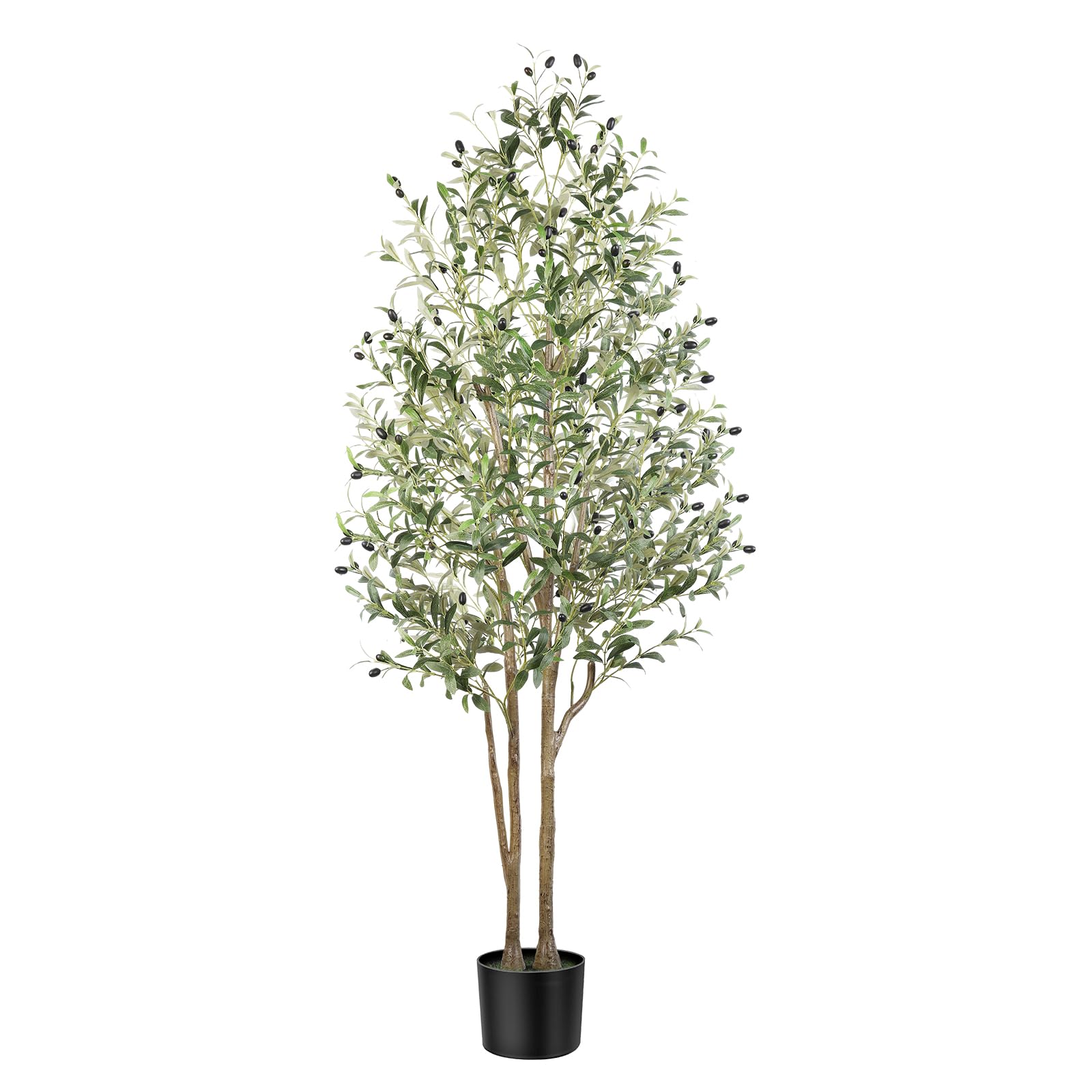 Alupssuc 6ft artificial olive tree with slender green leaves and dark olives in a sleek black pot for indoor outdoor use
