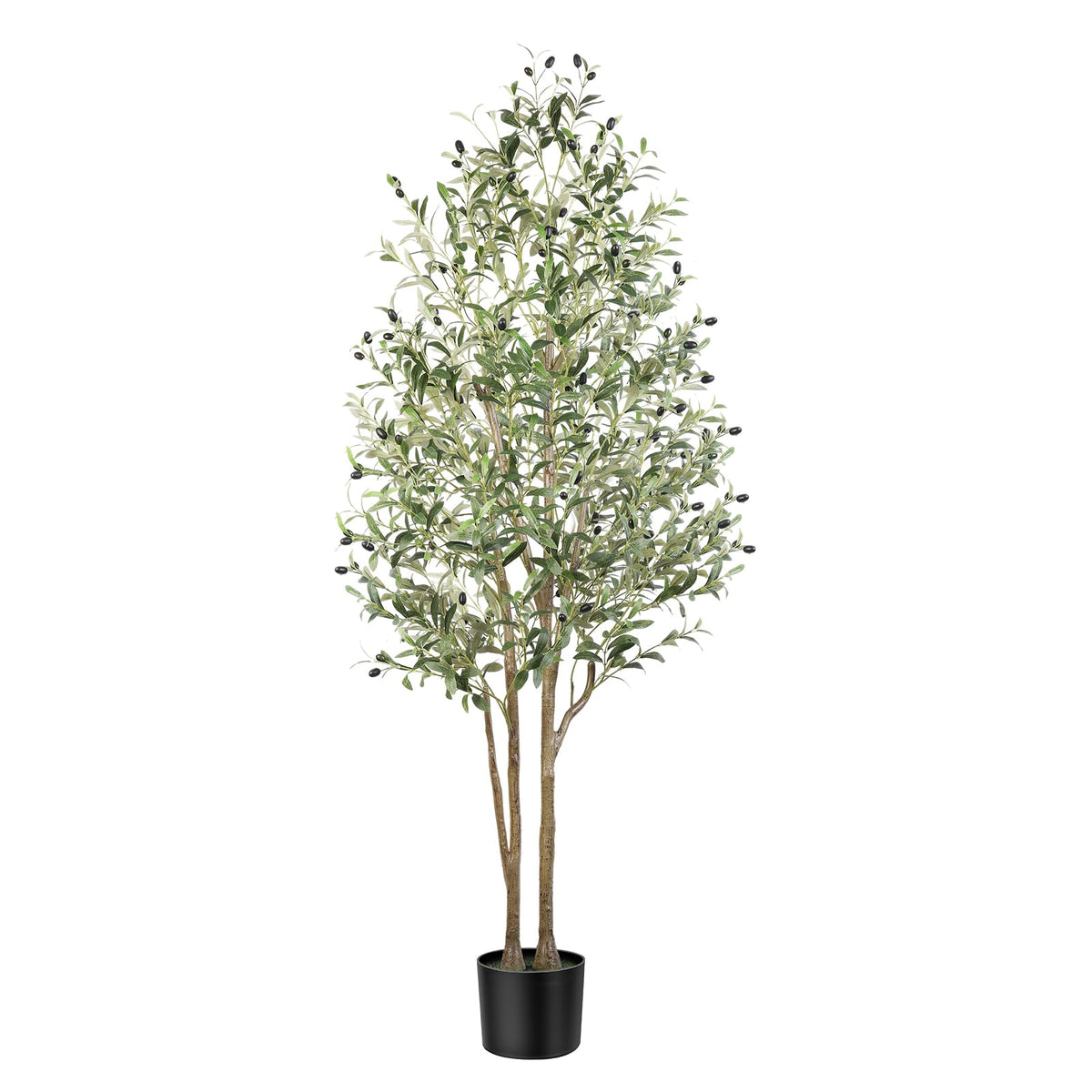 Alupssuc 6ft artificial olive tree with slender green leaves and dark olives in a sleek black pot for indoor outdoor use