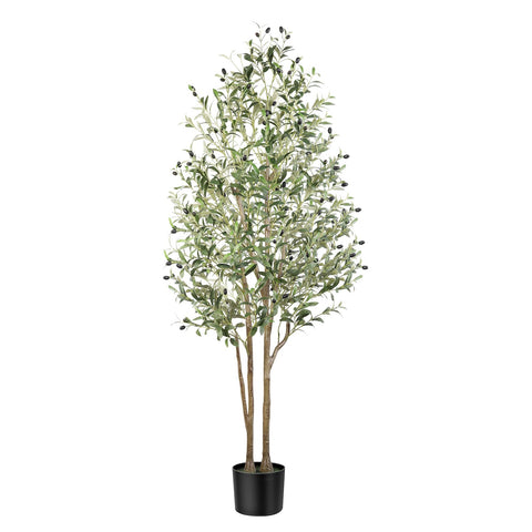 Alupssuc 6ft artificial olive tree with slender green leaves and dark olives in a sleek black pot for indoor outdoor use