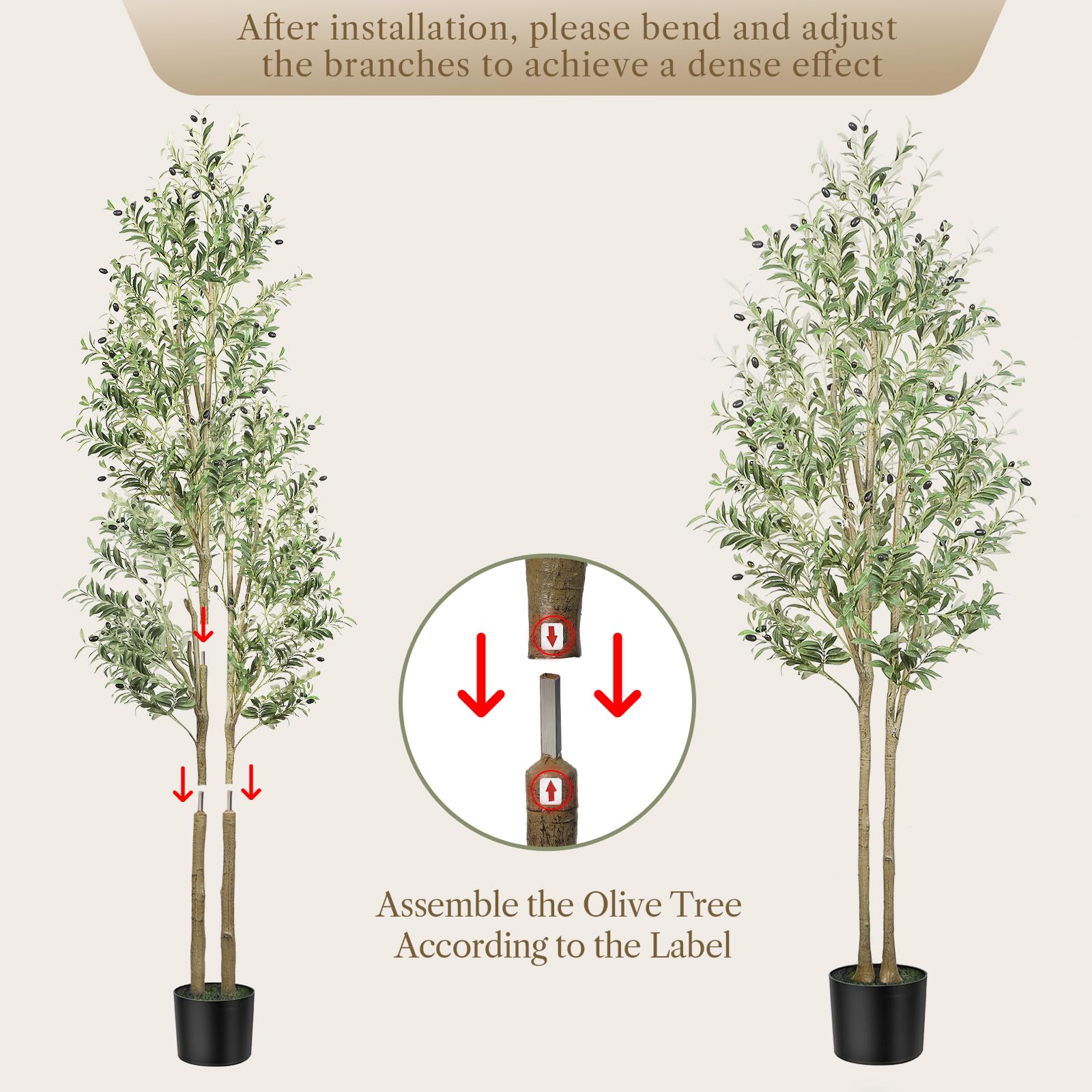 Alupssuc artificial olive tree with realistic green leaves dark olives brown trunk in black pot for indoor outdoor use